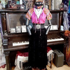 Sisley Black Velvety Bohemian Gypsy Skirt